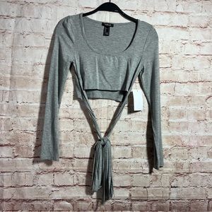 NWT Publik gray long sleeve ties crop top size small